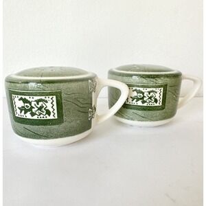 Colonial Homestead By Royal mini teacup salt‎ & pepper shakers Green White